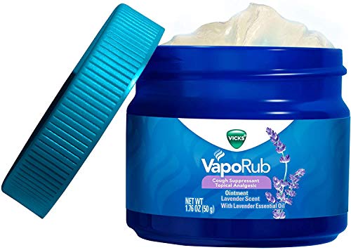 Vicks VapoRub, Lavender Scent, Cough Suppressant, Topical Chest Rub & Analgesic Ointment, Medicated Vicks Vapors, Relief From Cough Due to Cold, Aches & Pains, 1.76oz