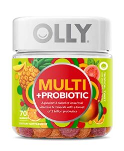 olly multi + probiotic adult multivitamin gummy, 35 day supply (70 gummies), tropical twist, 1 billion cfus, digestive and immune support chewable supplement