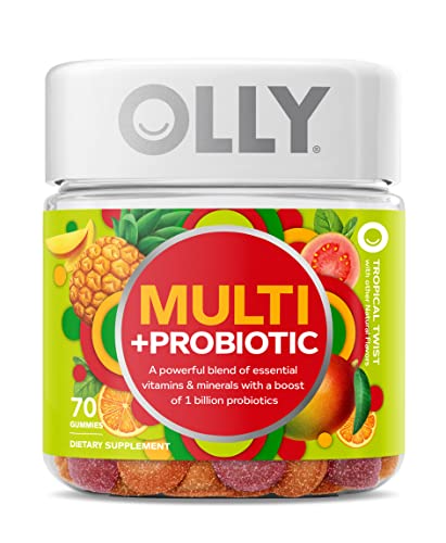 OLLY Multi + Probiotic Adult Multivitamin Gummy, 35 Day Supply (70 Gummies), Tropical Twist, 1 Billion CFUs, Digestive and Immune Support Chewable Supplement