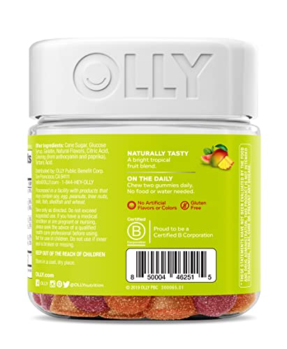 OLLY Multi + Probiotic Adult Multivitamin Gummy, 35 Day Supply (70 Gummies), Tropical Twist, 1 Billion CFUs, Digestive and Immune Support Chewable Supplement