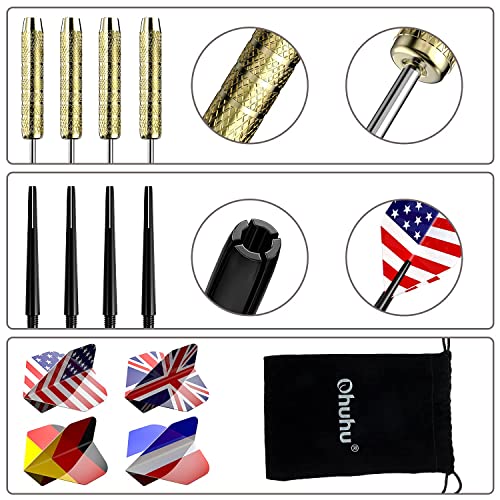 Ohuhu Steel Tip Darts, Professional Metal Darts with National Flag Flights (4 Styles) - Dart Metal Tip Set, 12 Pcs Metal Dart, Darts for Dartboard with 3 Free PVC Dart Rods