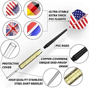 Ohuhu Steel Tip Darts, Professional Metal Darts with National Flag Flights (4 Styles) - Dart Metal Tip Set, 12 Pcs Metal Dart, Darts for Dartboard with 3 Free PVC Dart Rods
