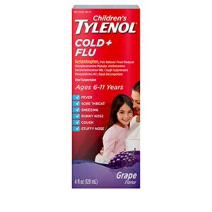 tylenol children’s cold + flu oral suspension, grape, 4 fl. oz
