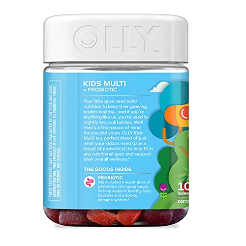 OLLY Kids Multivitamin + Probiotic Gummy, Digestive and Immune Support, Vitamins A, D, C, E, B, Zinc, Kids Chewable Supplement, Berry, 50 Day Supply - 100 Count (Pack of 1)