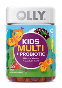 olly kids multivitamin + probiotic gummy, digestive and immune support, vitamins a, d, c, e, b, zinc, kids chewable supplement, berry, 50 day supply – 100 count (pack of 1)