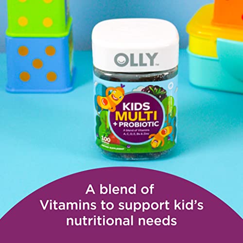 OLLY Kids Multivitamin + Probiotic Gummy, Digestive and Immune Support, Vitamins A, D, C, E, B, Zinc, Kids Chewable Supplement, Berry, 50 Day Supply - 100 Count (Pack of 1)
