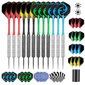 caregames steel darts set 12 packs with 4 colors plastic shafts,extra flights,sharpener and flight protectors