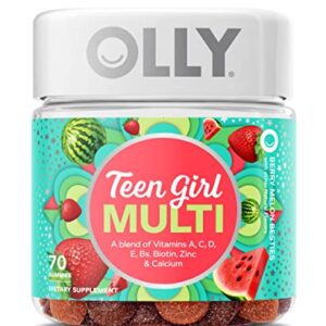 OLLY Teen Girl Multi Gummy, Healthy Skin and Immune Support, 15 Essential Vitamins, Biotin, Zinc, Calcium, Chewable Multivitamin, Berry Melon, 35 Day Supply - 70 Count