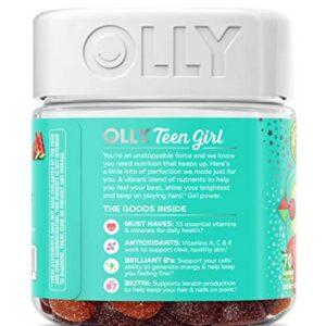 OLLY Teen Girl Multi Gummy, Healthy Skin and Immune Support, 15 Essential Vitamins, Biotin, Zinc, Calcium, Chewable Multivitamin, Berry Melon, 35 Day Supply - 70 Count