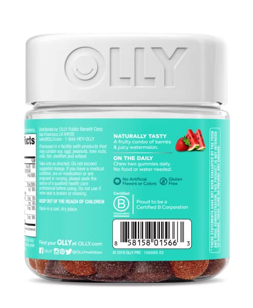 OLLY Teen Girl Multi Gummy, Healthy Skin and Immune Support, 15 Essential Vitamins, Biotin, Zinc, Calcium, Chewable Multivitamin, Berry Melon, 35 Day Supply - 70 Count