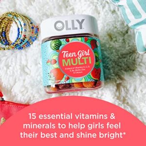 OLLY Teen Girl Multi Gummy, Healthy Skin and Immune Support, 15 Essential Vitamins, Biotin, Zinc, Calcium, Chewable Multivitamin, Berry Melon, 35 Day Supply - 70 Count