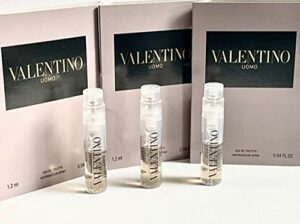 3 valentino uomo edt spray vial travel sample cologne .05oz/1.5 ml each lot