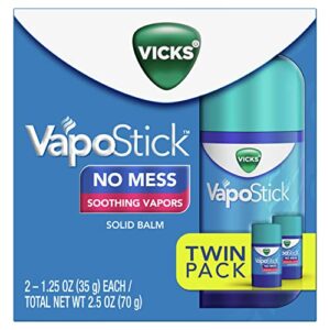 vicks vapostick, solid balm, no mess, comforting non-medicated vicks vapors, easy-to-use no-touch applicator, quick dry, lightweight skin feel, from the makers of vicks vaporub, 1.25oz x 2 (twin pack)