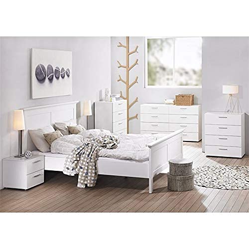 Levan Home Contemporary 8 Drawer Double Bedroom Dresser in White with Modern Silver Color Bar Handles