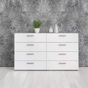 Levan Home Contemporary 8 Drawer Double Bedroom Dresser in White with Modern Silver Color Bar Handles