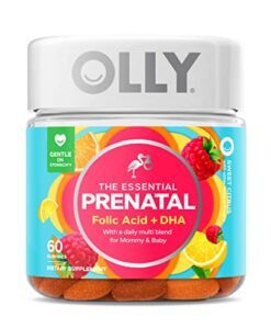 olly the essential prenatal gummy multivitamin, 30 day supply ( gummies), sweet, folic acid, vitamin d, omega 3 dha, chewable supplement, white citrus, 60 count (pack of 1)