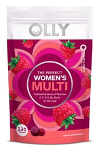 olly women’s multivitamin gummy, vitamins a, d, c, e, biotin, folic acid, berry flavor, 60-day supply – 120 count