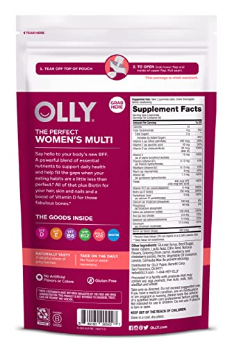 OLLY Women's Multivitamin Gummy, Vitamins A, D, C, E, Biotin, Folic Acid, Berry Flavor, 60-Day Supply - 120 Count