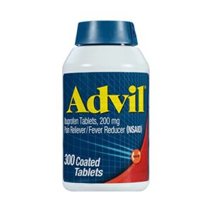 advil pain reliever and fever reducer, pain relief medicine with ibuprofen 200mg for headache, backache, menstrual pain and joint pain relief – 300 coated tablets