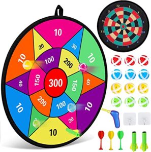 large dart board for kids – double sided kids dart board with 12 sticky balls 3 velcro darts – party games indoor outdoor kids toy dart game gifts for 4 5 6 7 8 9 10 11 12 year old boy girl