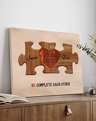 Bohva Personalized Couple Names Sign, Valentines Day Anniversary Wedding Gifts Idea for Him Her, Birthday Gift for Husband Wife Boyfriend Girlfriend, Custom Heart Puzzle Pieces Print On Wood