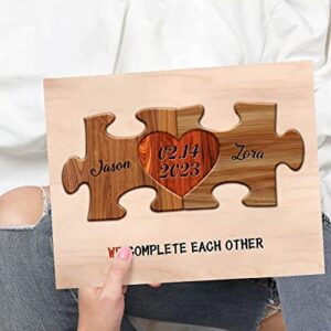 Bohva Personalized Couple Names Sign, Valentines Day Anniversary Wedding Gifts Idea for Him Her, Birthday Gift for Husband Wife Boyfriend Girlfriend, Custom Heart Puzzle Pieces Print On Wood