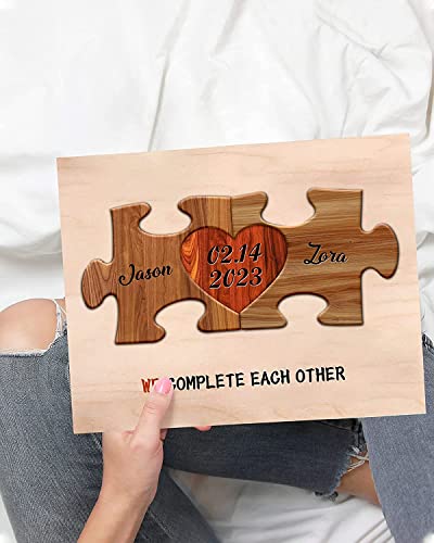 Bohva Personalized Couple Names Sign, Valentines Day Anniversary Wedding Gifts Idea for Him Her, Birthday Gift for Husband Wife Boyfriend Girlfriend, Custom Heart Puzzle Pieces Print On Wood