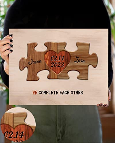 Bohva Personalized Couple Names Sign, Valentines Day Anniversary Wedding Gifts Idea for Him Her, Birthday Gift for Husband Wife Boyfriend Girlfriend, Custom Heart Puzzle Pieces Print On Wood