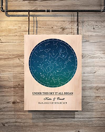 Bohva Gifts for Boyfriend Anniversary Wedding Gift for Him, Valentines Couples Engagement Birthday Gift for Husband, Personalized Gift for Men, Custom Star Map the Night Sky Print On Wood