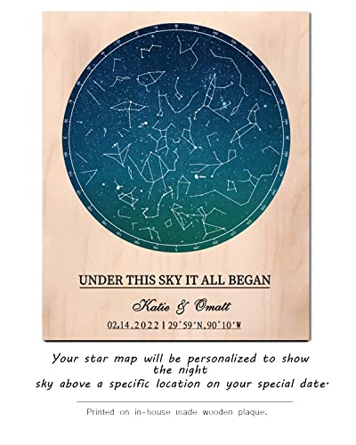 Bohva Gifts for Boyfriend Anniversary Wedding Gift for Him, Valentines Couples Engagement Birthday Gift for Husband, Personalized Gift for Men, Custom Star Map the Night Sky Print On Wood