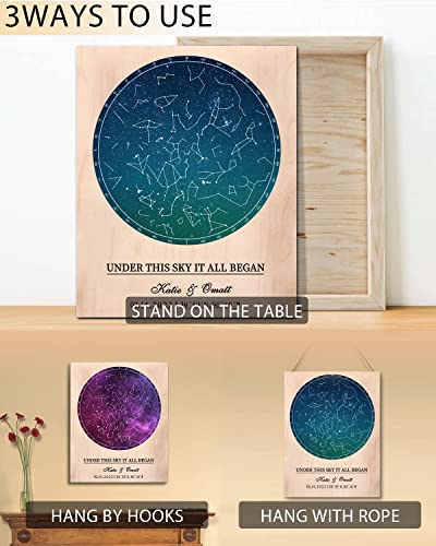 Bohva Gifts for Boyfriend Anniversary Wedding Gift for Him, Valentines Couples Engagement Birthday Gift for Husband, Personalized Gift for Men, Custom Star Map the Night Sky Print On Wood