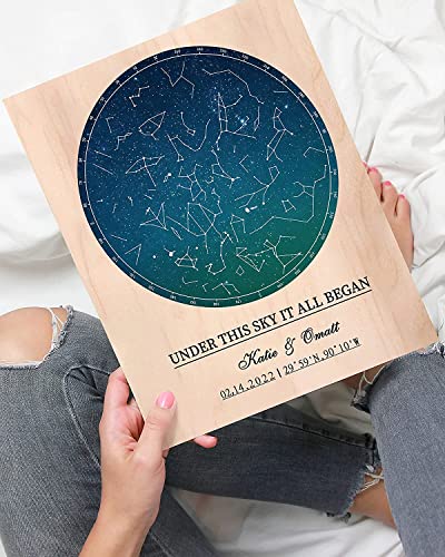 Bohva Gifts for Boyfriend Anniversary Wedding Gift for Him, Valentines Couples Engagement Birthday Gift for Husband, Personalized Gift for Men, Custom Star Map the Night Sky Print On Wood