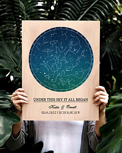 Bohva Gifts for Boyfriend Anniversary Wedding Gift for Him, Valentines Couples Engagement Birthday Gift for Husband, Personalized Gift for Men, Custom Star Map the Night Sky Print On Wood