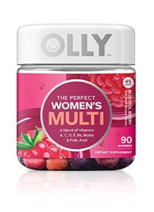 olly perfect women’s multivitamin gummy supplement, with biotin & folic acid, blissful berry, 90 count (45 day supply)