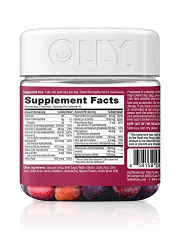 OLLY Perfect Women's Multivitamin Gummy Supplement, with Biotin & Folic Acid, Blissful Berry, 90 Count (45 Day Supply)