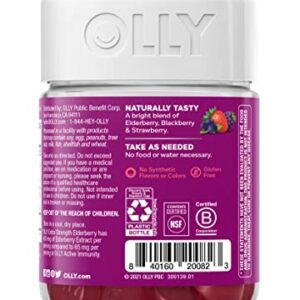 OLLY Extra Strength Elderberry Gummies, Immune Support, 450mg Elderberry, Vitamin C, D and Zinc, Berry - 60 Count