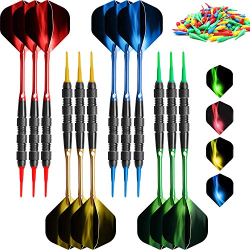 VOOVOO Plastic Tip Dart 18 Gram Soft Tip Dart Set for Electronic Dart Board, 12 Pack Professional Plastic Tip Dart Set with 120 Dart Tip Point 12 Flight 12 Aluminum Shafts