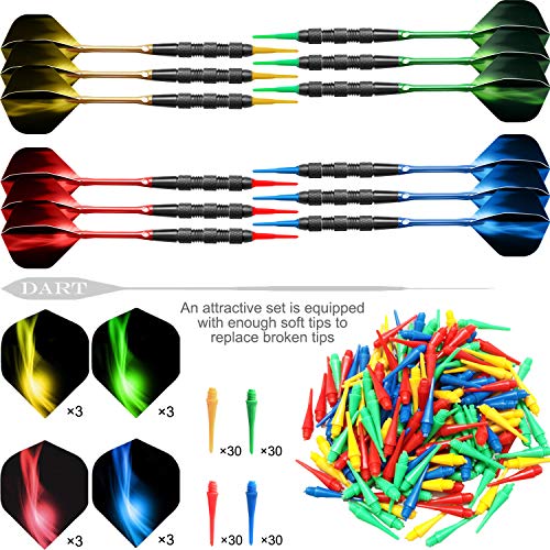 VOOVOO Plastic Tip Dart 18 Gram Soft Tip Dart Set for Electronic Dart Board, 12 Pack Professional Plastic Tip Dart Set with 120 Dart Tip Point 12 Flight 12 Aluminum Shafts