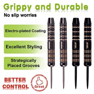 Darts Metal Tip Set, Brass Darts Steel Tip Set Professional for Bristle Dartboard, 3 Pieces 20 Grams and 3 Pieces 22 Grams Steel Tip Darts with 21 Extra Flights and a Darts’ Tool (1)