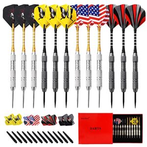 rose kuli steel tip darts steel tip set professional darts, 22 grams metal tipped darts with aluminum shafts and brass barrels, extra dart flights, dart case