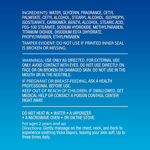 Vicks VapoCream, Easy to Use Non- Greasy Moisturizing Cream, Soothing & Comforting Non-Medicated Vicks Vapors, for Adults and Children Ages 2+, 3.0oz