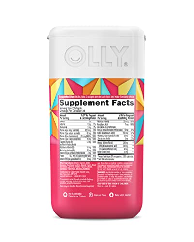 OLLY Ultra Strength Prenatal Multivitamin Softgels, Supports Healthy Growth, Brain Development, Iron, Folic Acid, DHA, Vitamins C, E, 30 Day Supply-60 Count (Packaging May Vary)