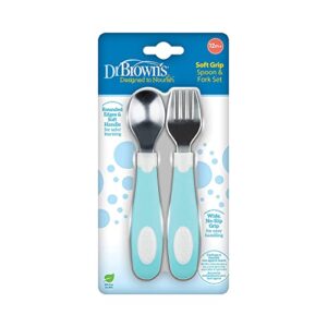 Dr. Brown's Designed to Nourish, Fresh Firsts Silicone Feeder, Mint and Grey, 2-Pack with Soft-Grip Spoon and Fork Set, Teal