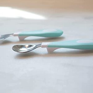 Dr. Brown's Designed to Nourish, Fresh Firsts Silicone Feeder, Mint and Grey, 2-Pack with Soft-Grip Spoon and Fork Set, Teal