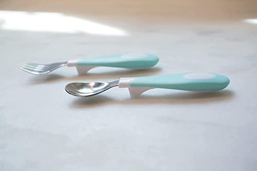 Dr. Brown's Designed to Nourish, Fresh Firsts Silicone Feeder, Mint and Grey, 2-Pack with Soft-Grip Spoon and Fork Set, Teal