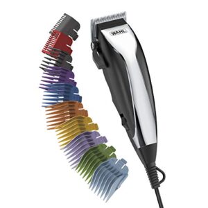 wahl home haircutting corded clipper kit with adjustable taper lever, and 10 color coded guards for easy clipping & trimming – model 79722