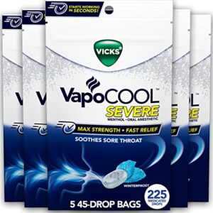 vapocool severe, medicated drops, menthol soothes sore throat pain caused by cough, winterfrost flavor, 225 drops (5 packs of 45)