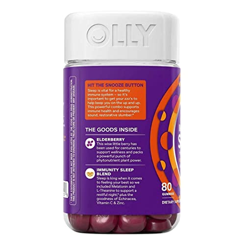 Olly Immunity Sleep Gummy, Melatonin, Elderberry, Echinacea, Zinc and Vitamin C, Sleep Aid (80 Gummies)