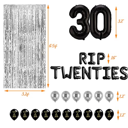 30th Birthday Decorations for Him, Cefanty Death to My 20s Decorations with Black White Balloons, Banner, Birthday Cake Toppers and Rip to My 20s Sash