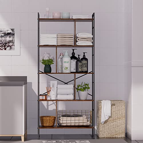 DongRong Bookshelf 5 Tier Bookcase Tall Ladder Book Shelf Organizer Standing Metal Frame Bookshelves for Home Office Living Room Bedroom and Kitchen